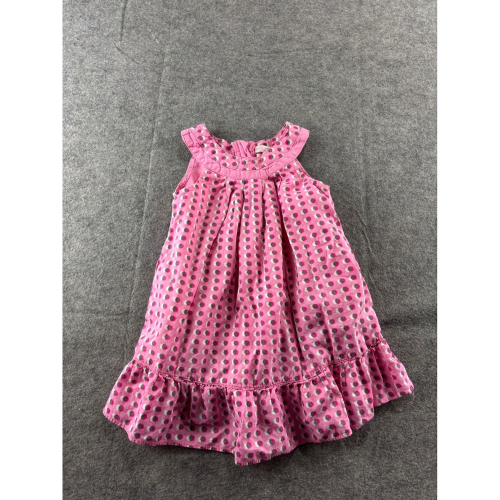 Old Navy Baby Girl Pink Polka Dot Ruffle Hem Cotton Dress 12-18 Months VTG 00s